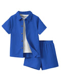 SweatyRocks Boys 2 Piece Outfits Short Sleeve Collar Button Down Shirt and Shorts Clothing Set Blue 6Y