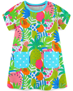 Toddler Kids Little Girls Summer Dresses Cotton Short Sleeve Casual Clothes Tunic Clothing Sundress Outfits Fruits Size 6