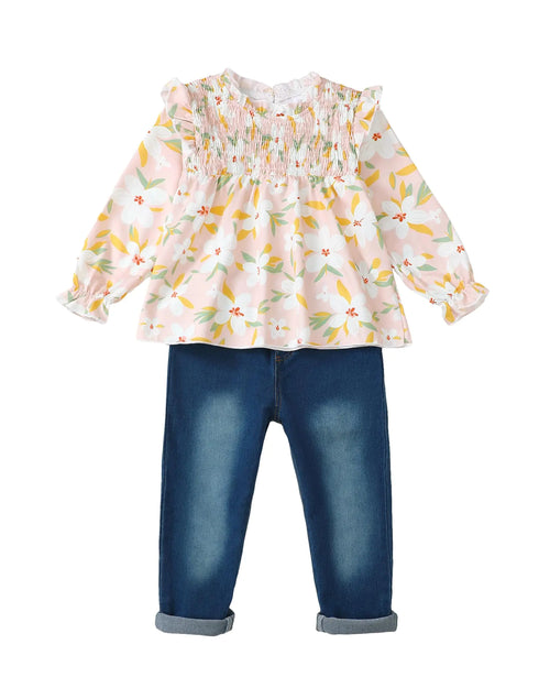 4T Girl Clothes 5T Toddler girls Clothes Fall Long sleeve Ruffle Shirts Denim Jeans Little Outfits Set Winter Khaki 4 5 Year old Girl Clothes