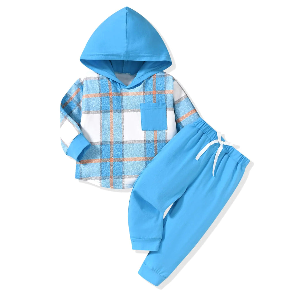 HINTINA 18 Month Infant Baby Boy Plaid Sweatsuit Hoodie Outfits Toddler Long Sleeve Hooded Sweatshirt Hoodie Fall Winter Clothes Set Spring Clothing 18-24 Months