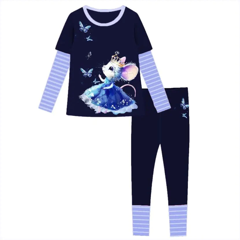 VIKITA Big Girls Clothes tshirts leggings 2pcs Long Sleeve Starry mouse School outfits winter Clothing Sets (12T L3101+F5101)