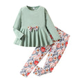 GOLLUNER Kids Toddler Girls Clothing Set Long Sleeve Top With Bowknot ＋Floral Print Pants 2 Pcs Fall Outfits Set(6-7T)
