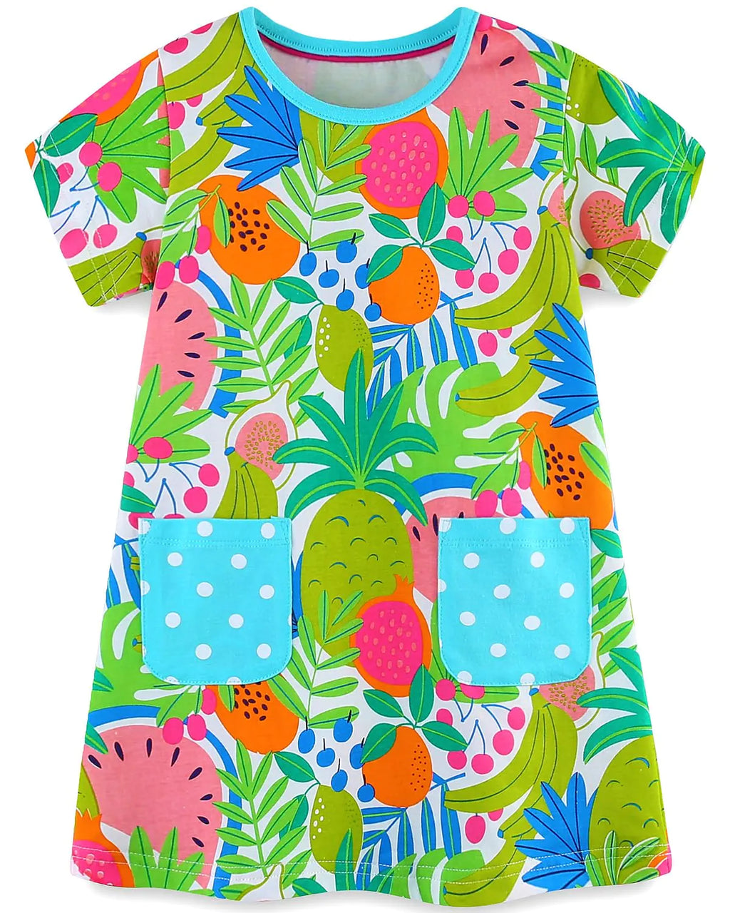 Toddler Kids Little Girls Summer Dresses Cotton Short Sleeve Casual Clothes Tunic Clothing Sundress Outfits Fruits Size 6