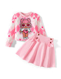 L.O.L. Surprise! Girls Fall Outfits Dolls Print Long Sleeve Plaid Sweatshirt and Skirt Set Pink Clothing Set Clothes for Birthday Party Size 7-8 Years