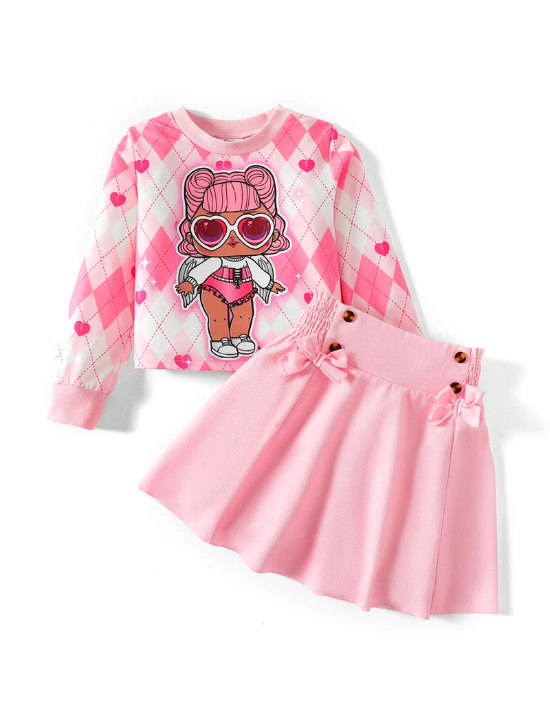 L.O.L. Surprise! Girls Fall Outfits Dolls Print Long Sleeve Plaid Sweatshirt and Skirt Set Pink Clothing Set Clothes for Birthday Party Size 7-8 Years